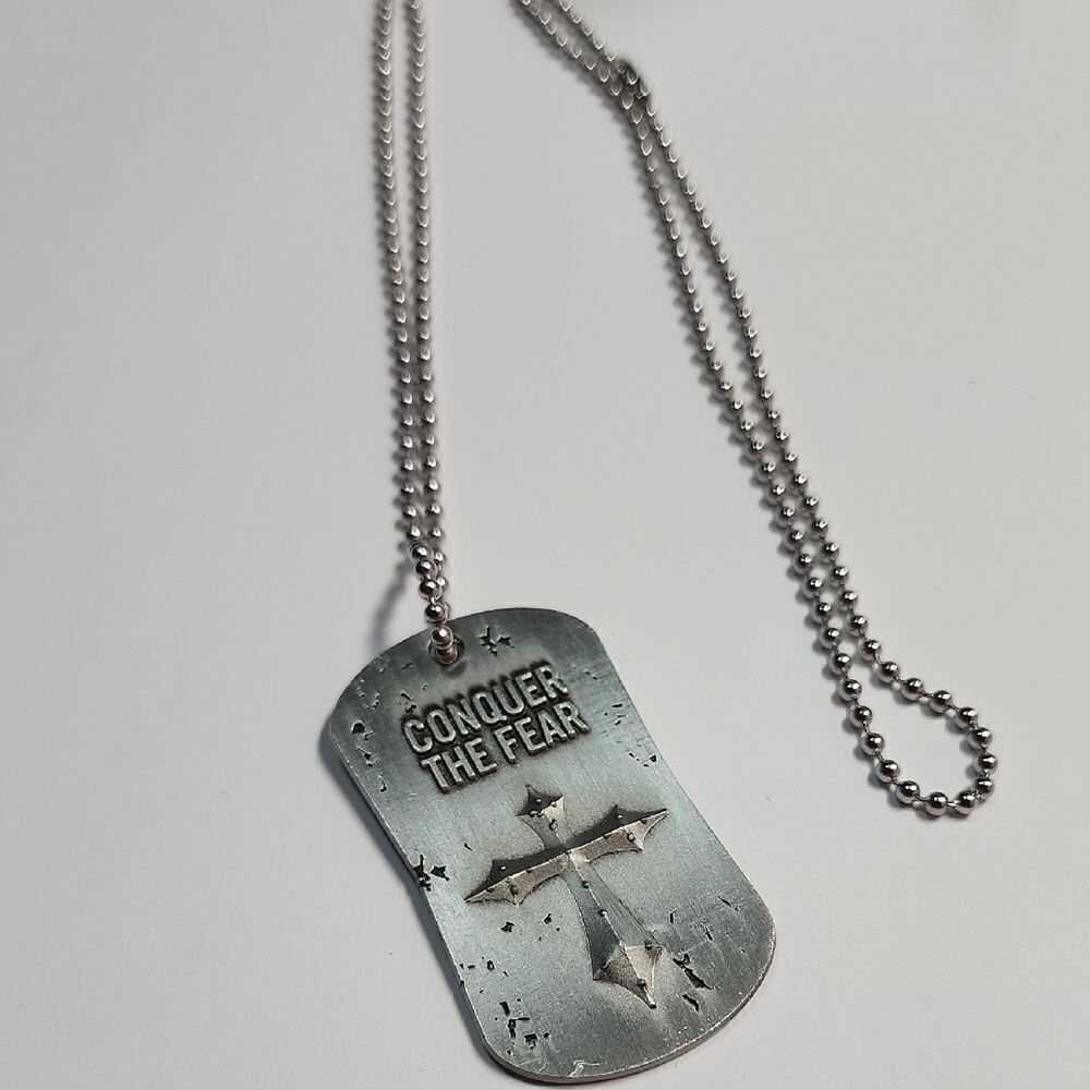 Conquer the Fear Antique Finish Dog Tag-Joshua 1:9